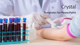  Presentation with blood test - PPT layouts having bloodwork - patient during blood test sampling background and a  colored foreground
