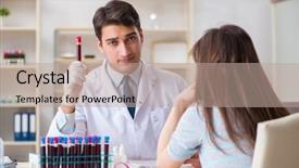  Presentation with blood test - Colorful slide set enhanced with bloodwork - patient during blood test sampling backdrop and a  colored foreground