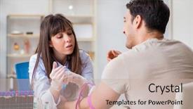  Presentation with blood test - PPT theme having bloodwork - patient during blood test sampling background and a  colored foreground