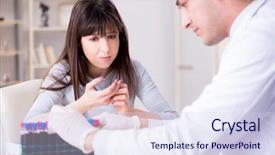  Presentation with blood test - Presentation design enhanced with bloodwork - patient during blood test sampling background and a  colored foreground