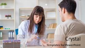  Presentation with blood test - Slides enhanced with bloodwork - patient during blood test sampling background and a  colored foreground