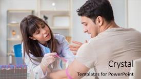  Presentation with blood test - Cool new PPT theme with bloodwork work - patient during blood test sampling backdrop and a  colored foreground