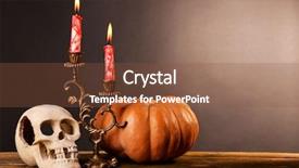  Presentation with halloween candy assorti - Colorful theme enhanced with bloody candles for halloween holiday backdrop and a tawny brown colored foreground