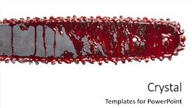  Presentation with chainsaw - PPT theme featuring bloody chainsaw isolated on white background and a white colored foreground