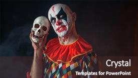  Presentation with human face - Presentation featuring bloody clown with crazy face background and a tawny brown colored foreground