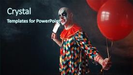  Presentation with clown - Colorful presentation design enhanced with bloody clown with meat cleaver backdrop and a wine colored foreground