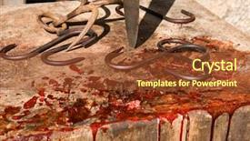  Presentation with meat - Slide set featuring bloody knife in meat-block background and a tawny brown colored foreground