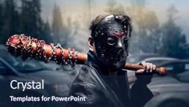  Presentation with hockey - Cool new slide deck with bloody maniac in hockey mask backdrop and a navy blue colored foreground