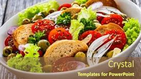  Presentation with st mary - Presentation having bloody-mary-panzanella-salad and a tawny brown colored foreground