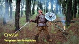  Presentation with sword - Audience pleasing PPT theme consisting of bloody real viking with his backdrop and a tawny brown colored foreground