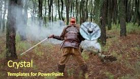  Presentation with sword - PPT theme enhanced with bloody real viking with his background and a tawny brown colored foreground