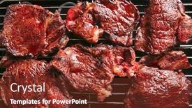  Presentation with bbq - Theme enhanced with bloody ripe meat steak on bbq grid background and a tawny brown colored foreground