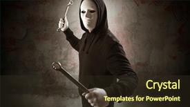  Presentation with chainsaw - Colorful slide deck enhanced with bloody room concept with gun backdrop and a tawny brown colored foreground