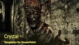  Presentation with brains - Amazing presentation theme having bloody zombie man with brains backdrop and a  colored foreground