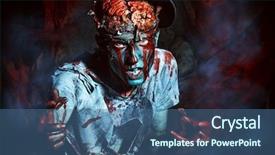  Presentation with zombie - Presentation theme with bloody zombie man with brains background and a ocean colored foreground