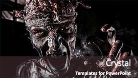  Presentation with brains - PPT theme featuring bloody zombie man with brains background and a tawny brown colored foreground