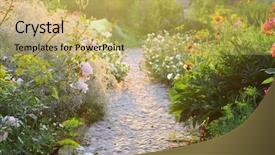  Presentation with bloom - Presentation design enhanced with bloom flower - road in the beautiful garden background and a yellow colored foreground