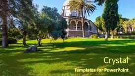  Presentation with monastery - Amazing slide set having blooming-huge-park-around backdrop and a tawny brown colored foreground