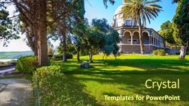  Presentation with bliss - Colorful slide set enhanced with blooming-huge-park-around backdrop and a tawny brown colored foreground