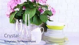  Presentation with hydrangea - Amazing PPT theme having blooming-hydrangea-and-utensils backdrop and a sky blue colored foreground