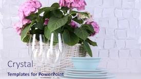  Presentation with hydrangea - PPT theme with blooming-hydrangea-and-utensils background and a sky blue colored foreground