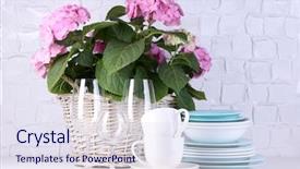  Presentation with hydrangea - Beautiful presentation design featuring blooming-hydrangea-and-utensils backdrop and a sky blue colored foreground