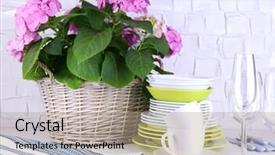  Presentation with hydrangea - Presentation design enhanced with blooming-hydrangea-and-utensils background and a light gray colored foreground