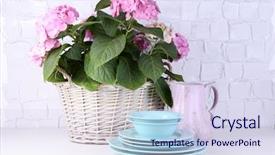  Presentation with hydrangea - Amazing slides having blooming-hydrangea-and-utensils backdrop and a sky blue colored foreground