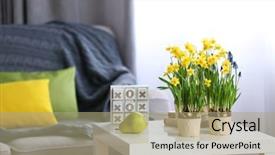  Presentation with narcissus - Beautiful PPT theme featuring narcissus flowers and pear frui backdrop and a mint green colored foreground