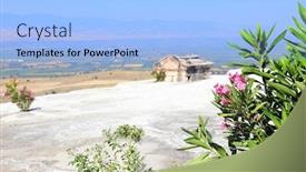  Presentation with heritage - Slide set featuring blooming-oleander-and-stone-sarcophagus background and a light blue colored foreground