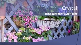  Presentation with purple flowers - Colorful presentation design enhanced with blooming-vibrant-purple-hydrangea-flowers backdrop and a ocean colored foreground