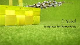  Presentation with green - Slide deck featuring blossom bud - twigs of willow with catkins background and a  colored foreground