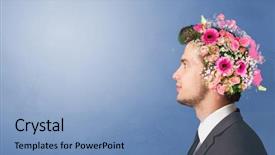  Presentation with colorful flower - Presentation theme featuring blossomed head with colorful flowers background and a light blue colored foreground