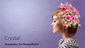  Presentation with head - Slide set featuring blossomed head with colorful flowers and spring concept background and a light blue colored foreground