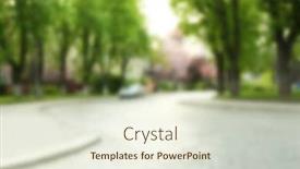  Presentation with sakura - Colorful PPT theme enhanced with blossoming pink sakura tree in the street backdrop and a sky blue colored foreground