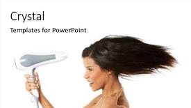  Presentation with real woman hair texture human - Theme enhanced with blow dryer - attractive woman drying her hair background and a white colored foreground