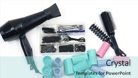  Presentation with hair - Amazing presentation theme having blow dryer - hairdo concept combs used backdrop and a light blue colored foreground