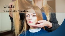  Presentation with director in the making - Beautiful PPT theme featuring blow dryer - hairdresser making hairstyle with hairbrush backdrop and a coral colored foreground