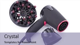  Presentation with accessories - Amazing PPT layouts having blow dryer - hairdryer with accessories isolated backdrop and a coral colored foreground