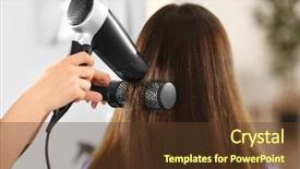  Presentation with salon - Colorful theme enhanced with blow dryer - professional hairdresser working with client backdrop and a tawny brown colored foreground