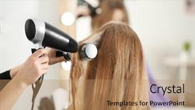  Presentation with salon - Beautiful presentation featuring blow dryer - professional hairdresser working with client backdrop and a coral colored foreground