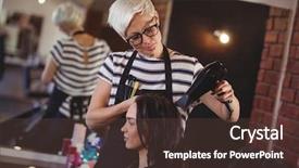  Presentation with hair salon - Colorful PPT theme enhanced with blow dryer - woman getting her hair dried backdrop and a tawny brown colored foreground