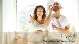  Presentation with man vs woman - PPT theme enhanced with blow soap bubbles in waiting background and a  colored foreground