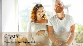  Presentation with man joined woman - Presentation design with blow soap bubbles in waiting background and a  colored foreground