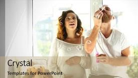  Presentation with pregnant woman - PPT theme having blow soap bubbles in waiting background and a coral colored foreground