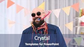  Presentation with fat - Beautiful presentation theme featuring blower - funny fat man celebrating birthday backdrop and a ocean colored foreground