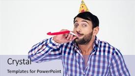  Presentation with whistle - PPT theme enhanced with blower - portrait of a man background and a light blue colored foreground