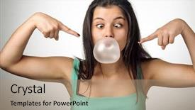  Presentation with pretty girl - Audience pleasing presentation theme consisting of blowing a big chewing gum backdrop and a coral colored foreground