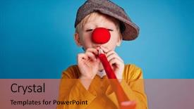  Presentation with party - PPT theme with blowing a party horn blower background and a gold colored foreground