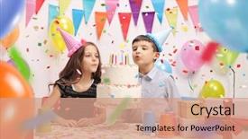  Presentation with birthday boy - Theme with blowing candles from a birthday background and a coral colored foreground